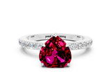 White gold Heart Cut Garnet Solitaire Engagement Ring with Pavé Band and Four-Prong Setting