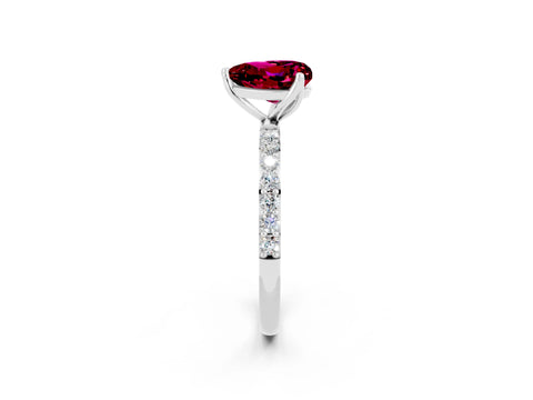 White gold Heart Cut Garnet Solitaire Engagement Ring with Pavé Band and Prong Setting_2