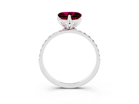 White gold Heart Cut Garnet Solitaire Engagement Ring with Pavé Band and Prong Setting_3