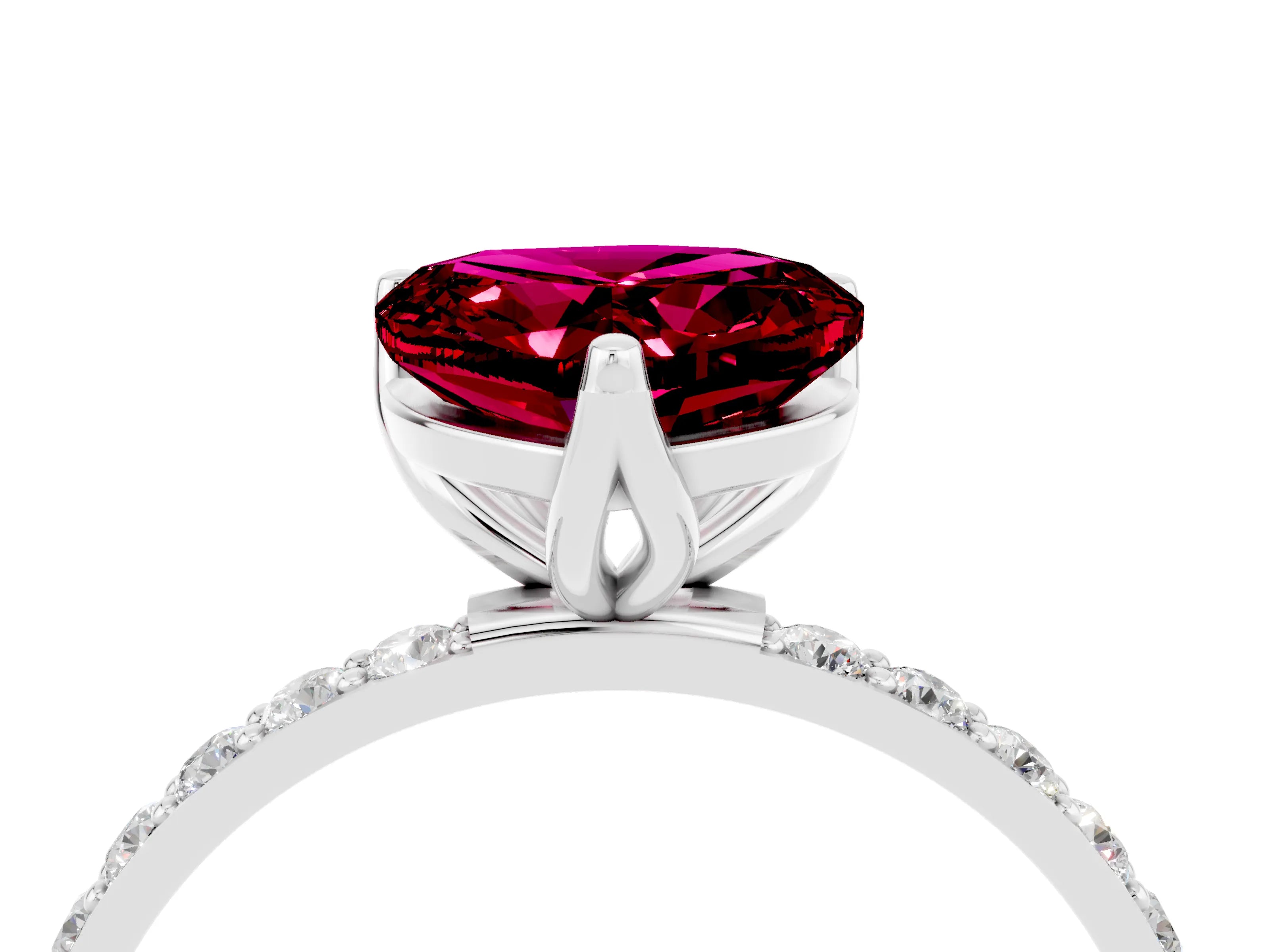White gold Heart Cut Garnet Solitaire Engagement Ring with Pavé Band and Prong Setting_4