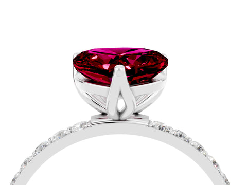 White gold Heart Cut Garnet Solitaire Engagement Ring with Pavé Band and Prong Setting_4