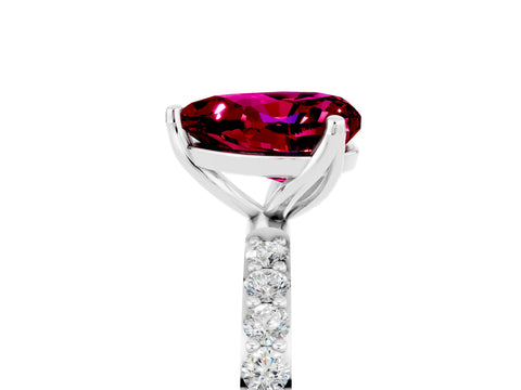 White gold Heart Cut Garnet Solitaire Engagement Ring with Pavé Band and Prong Setting_5