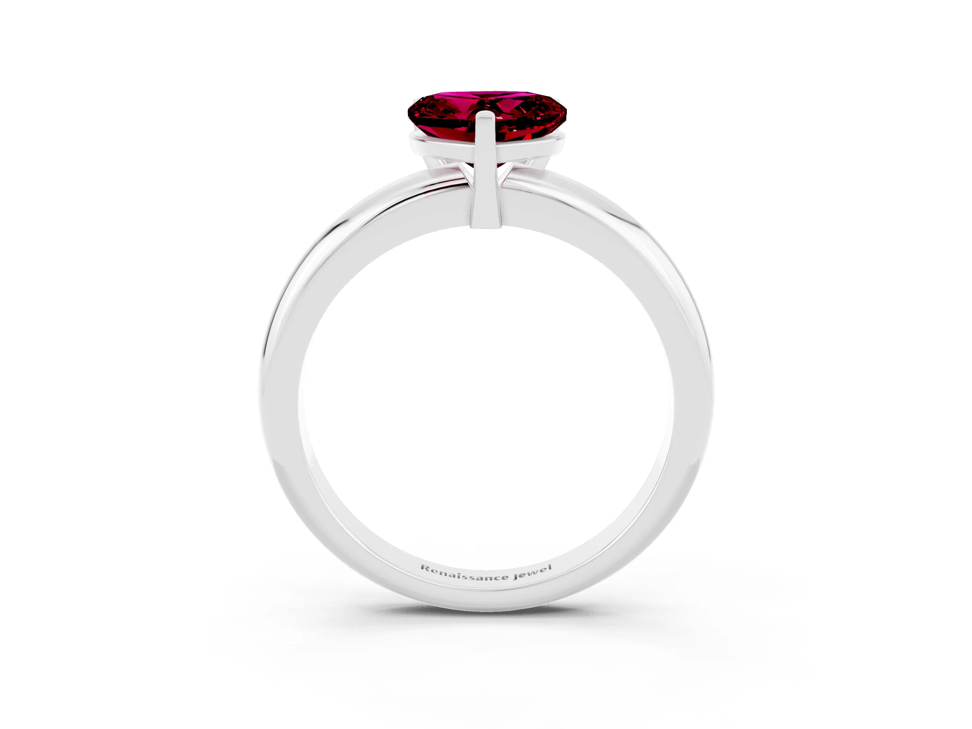 White gold Heart Cut Garnet Solitaire Engagement Ring with Round Band and Four-Prong Setting_3
