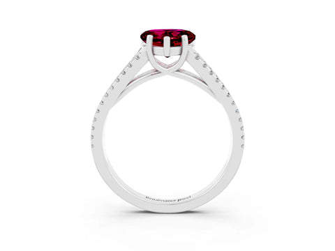 White gold Heart Cut Garnet Solitaire Engagement Ring with Split Shank Pavé Band_3
