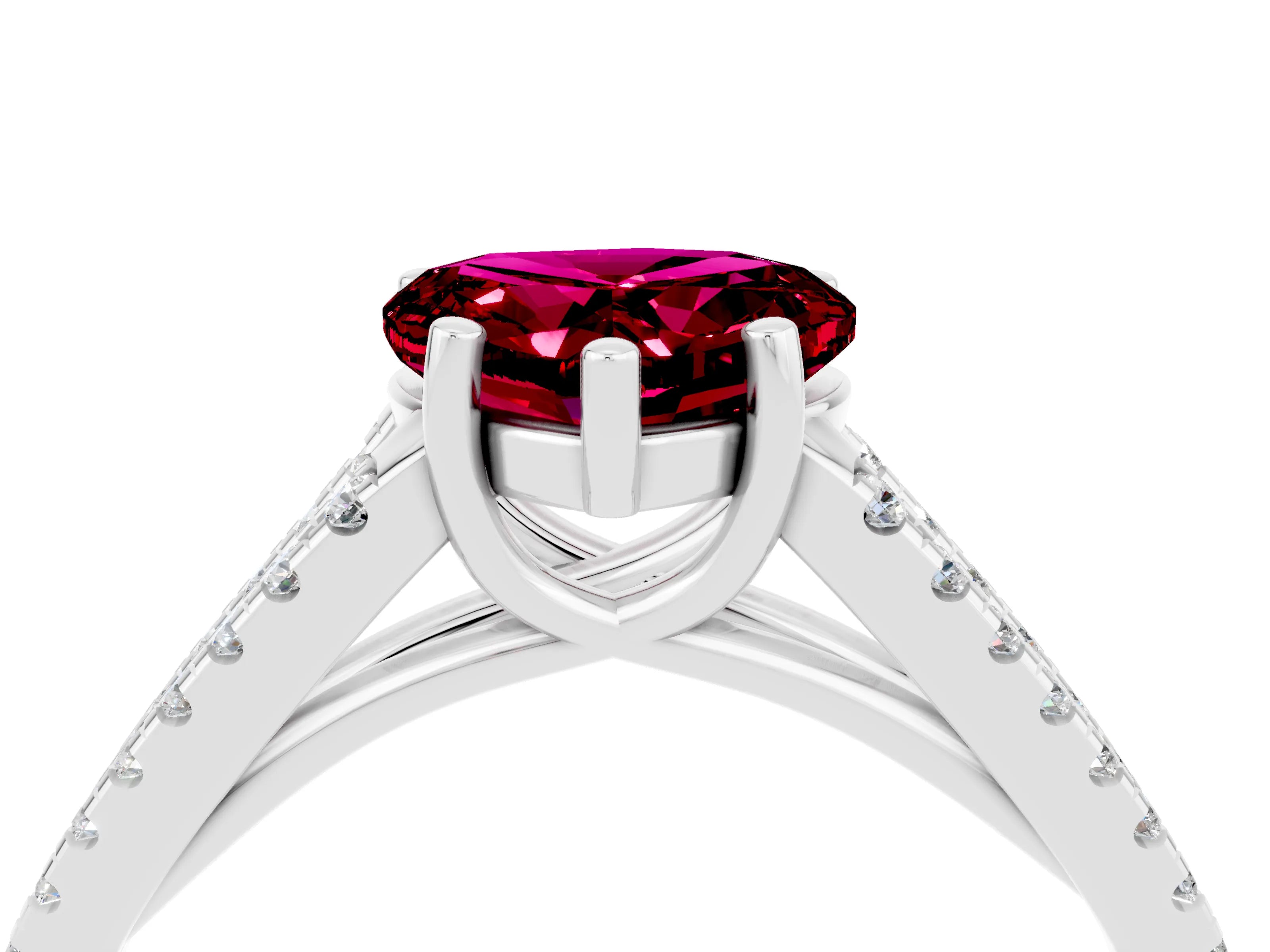 White gold Heart Cut Garnet Solitaire Engagement Ring with Split Shank Pavé Band_4