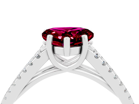 White gold Heart Cut Garnet Solitaire Engagement Ring with Split Shank Pavé Band_4