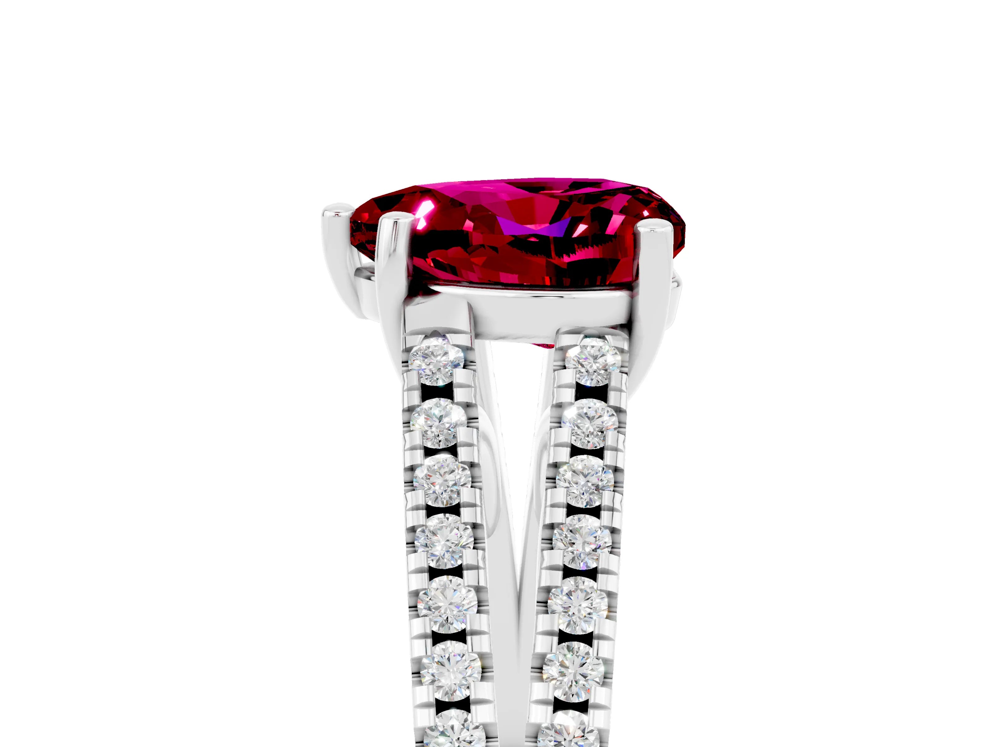 White gold Heart Cut Garnet Solitaire Engagement Ring with Split Shank Pavé Band_5