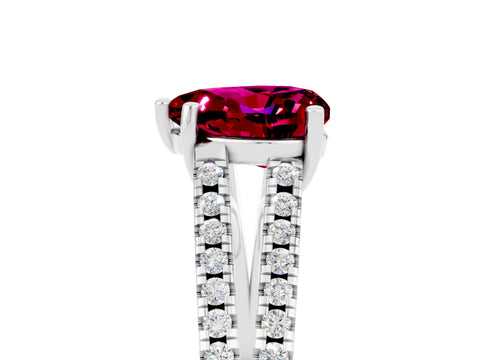 White gold Heart Cut Garnet Solitaire Engagement Ring with Split Shank Pavé Band_5