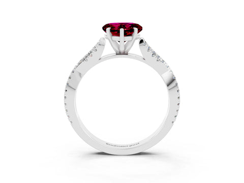 White gold Heart Cut Garnet Solitaire Engagement Ring with Twisted Pavé Band and Four-Prong Setting_15