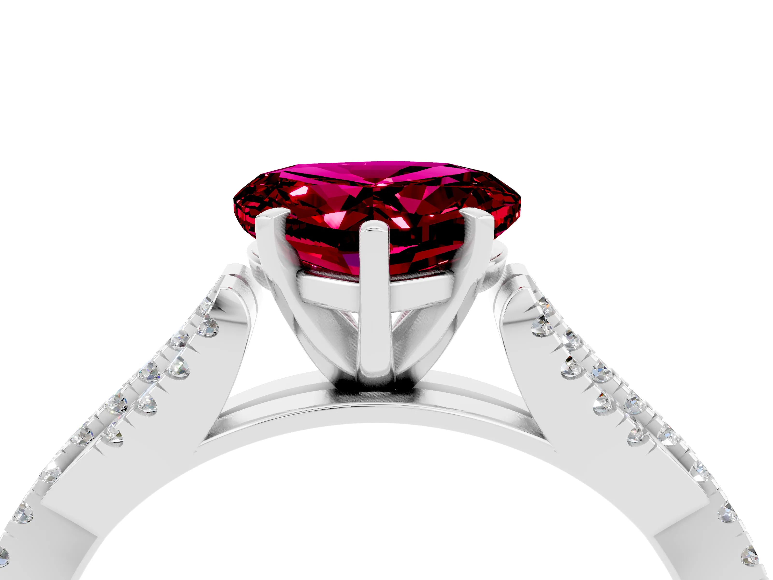 White gold Heart Cut Garnet Solitaire Engagement Ring with Twisted Pavé Band and Four-Prong Setting_16