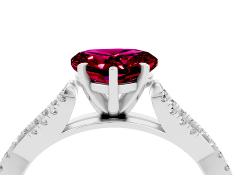 White gold Heart Cut Garnet Solitaire Engagement Ring with Twisted Pavé Band and Four-Prong Setting_16