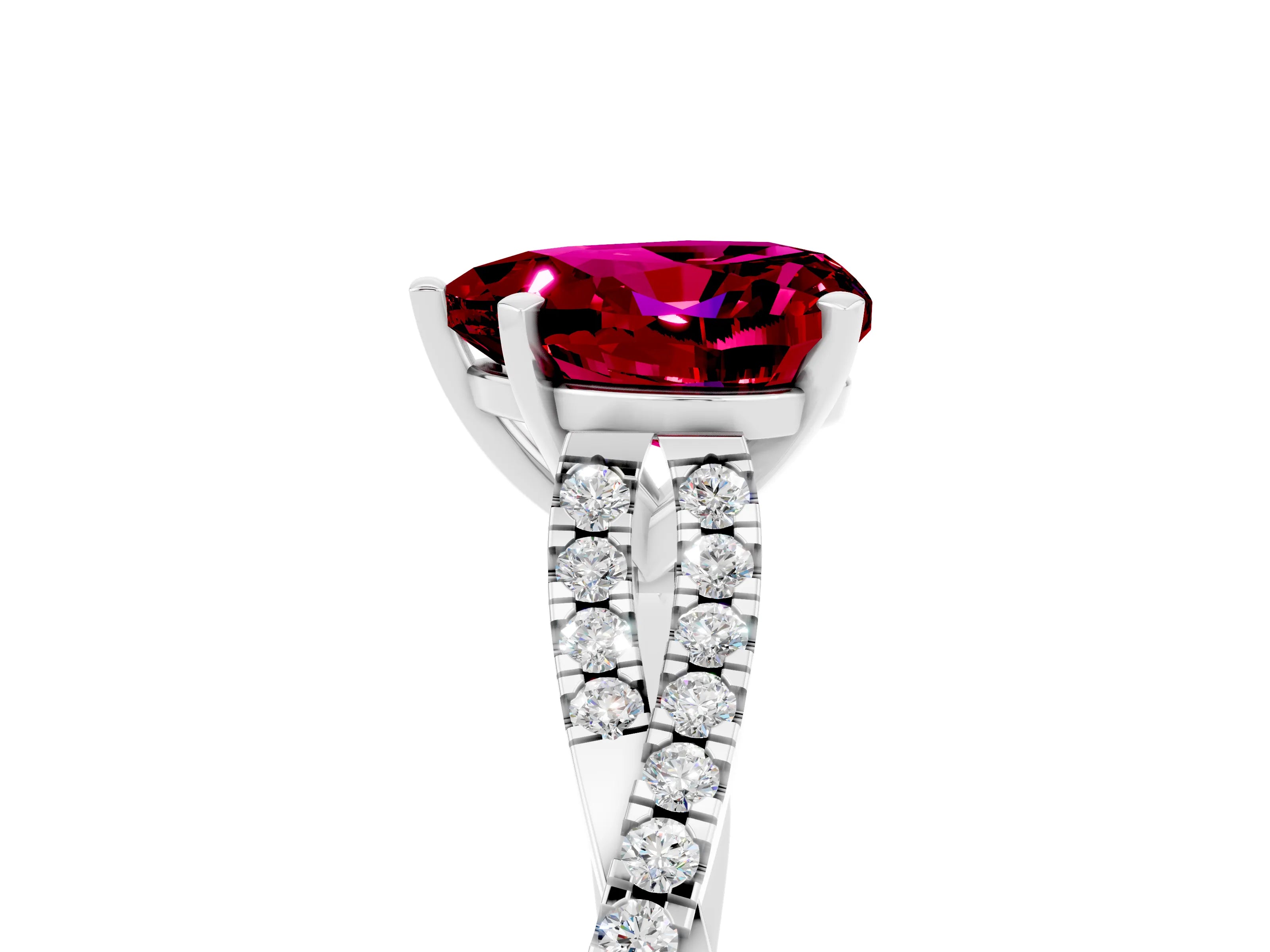 White gold Heart Cut Garnet Solitaire Engagement Ring with Twisted Pavé Band and Four-Prong Setting_17