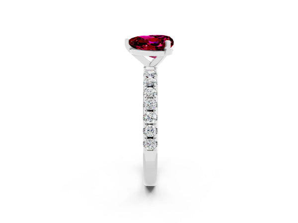 Silver Heart Cut Garnet Solitaire Pavé Band with Four-Prong Setting