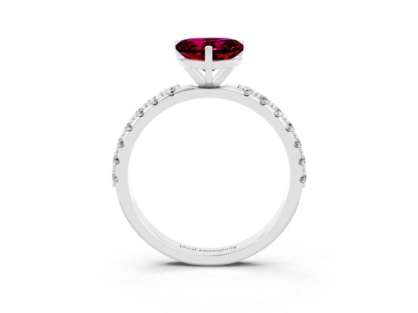 Platinum Heart Cut Garnet Solitaire Pavé Band with Four-Prong Setting