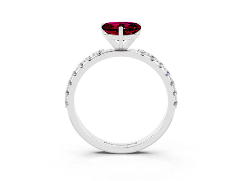 White gold Heart Cut Garnet Solitaire Pavé Band with Four-Prong Setting_3