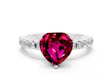 White gold Heart Cut Garnet Solitaire Pavé Band with Four-Prong Setting