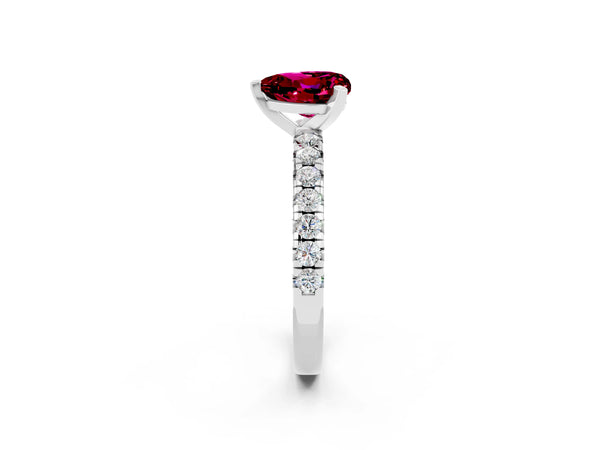 Platinum Heart Cut Garnet Solitaire Pavé Engagement Ring with Round Band and Prong Setting