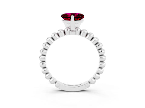 White gold Heart Cut Garnet Solitaire Ring with Beaded Band and Prong Setting_15