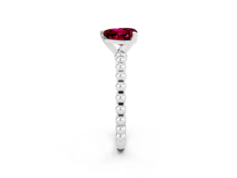 White gold Heart Cut Garnet Solitaire Ring with Beaded Band and Prong Setting_2