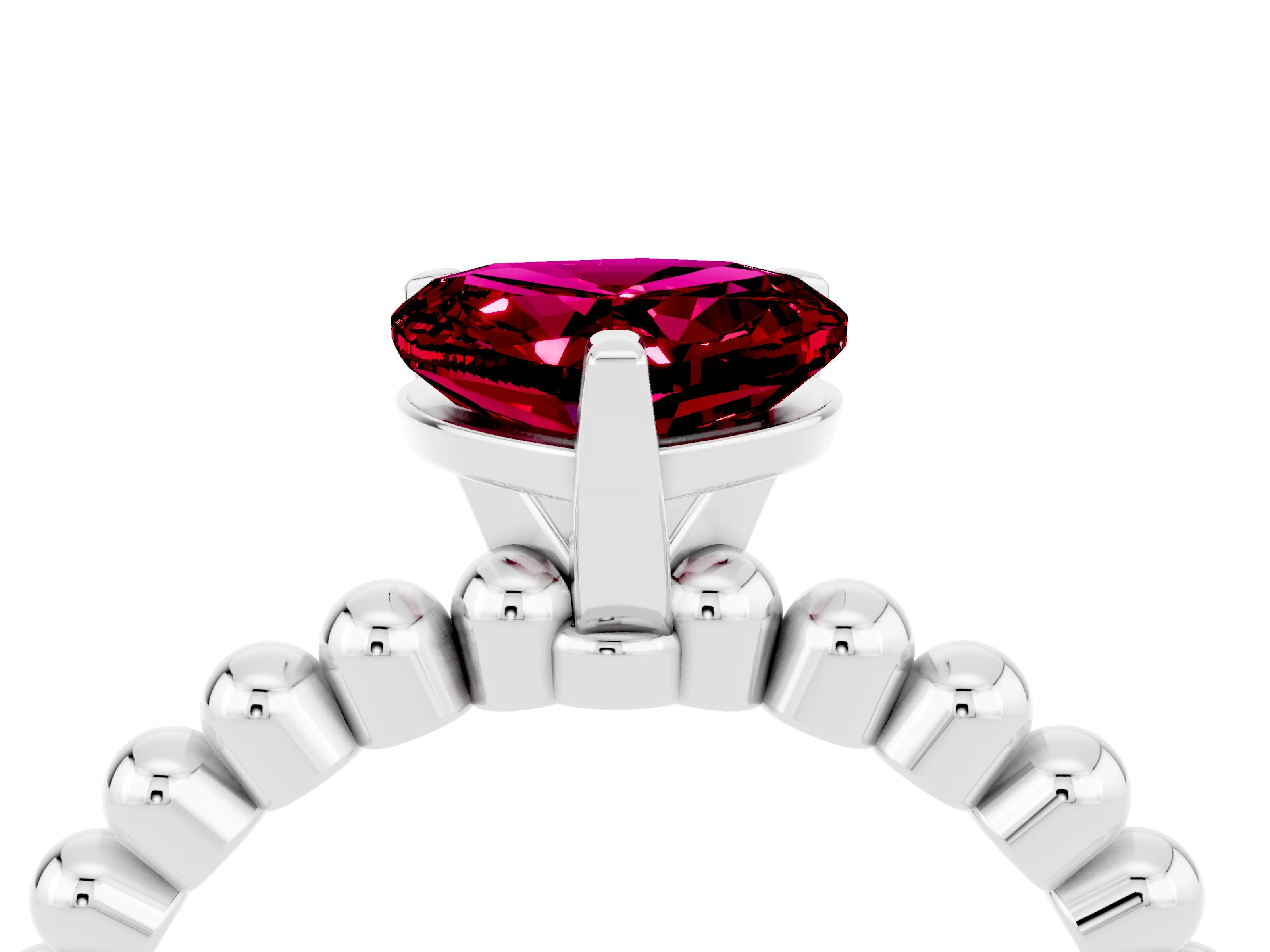 White gold Heart Cut Garnet Solitaire Ring with Beaded Band and Prong Setting_4