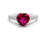 White gold Heart Cut Garnet Solitaire Ring with Cathedral Setting and Pavé Band