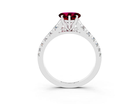 White gold Heart Cut Garnet Solitaire Ring with Cathedral Setting and Pavé Band_3