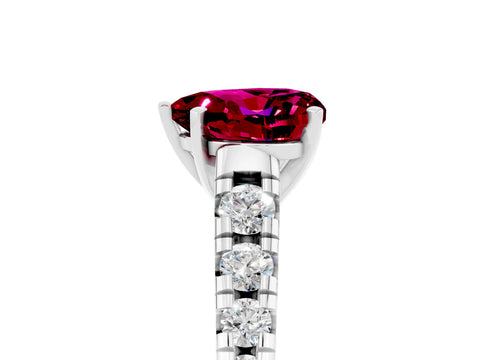 White gold Heart Cut Garnet Solitaire Ring with Cathedral Setting and Pavé Band_5