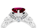 White gold Heart Cut Garnet Solitaire Ring with Filigree Band and Four-Prong Setting_28