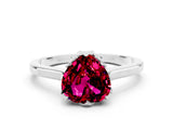 White gold Heart Cut Garnet Solitaire Ring with Flower Prong Setting and Classic Band_12