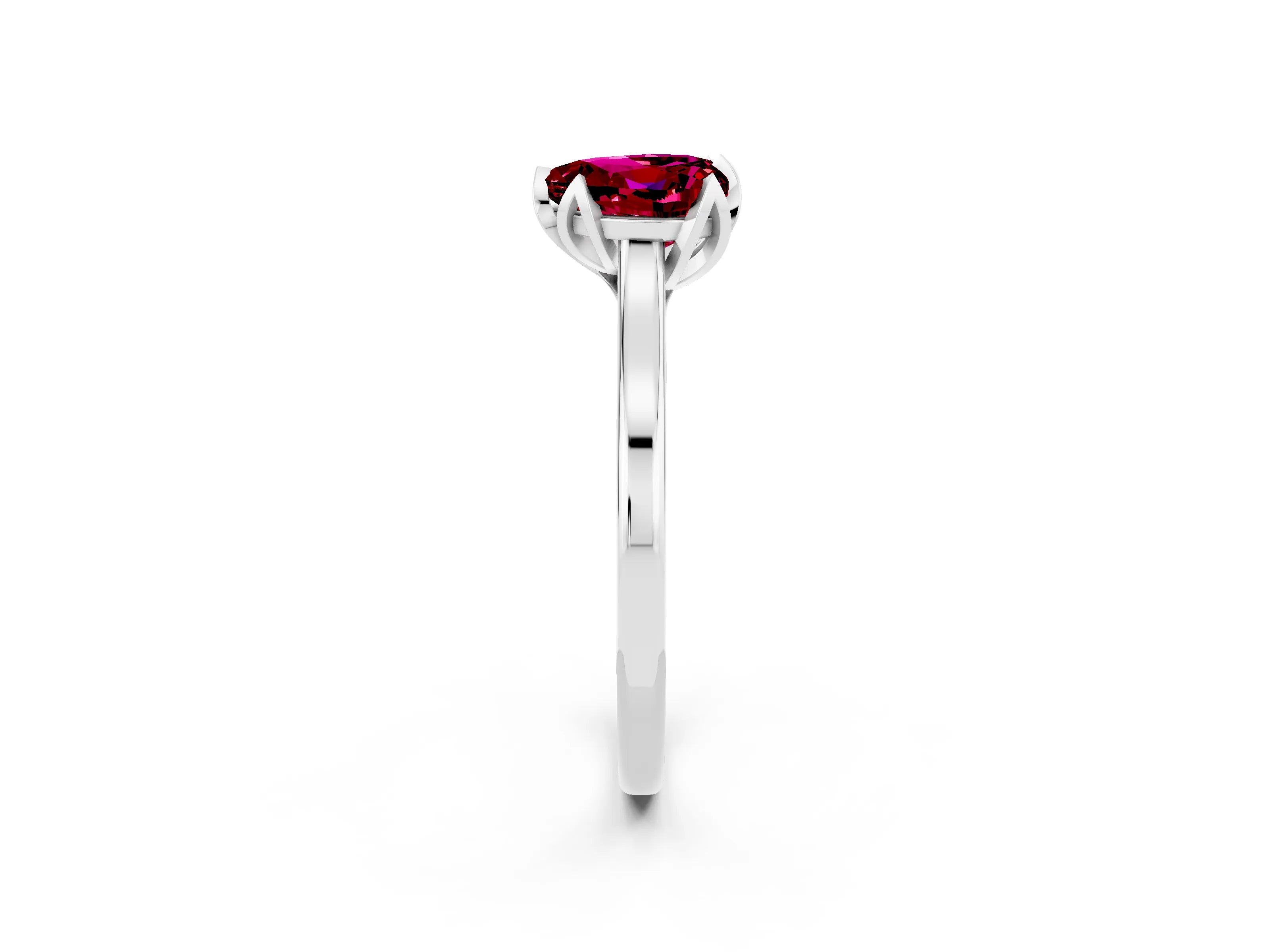 White gold Heart Cut Garnet Solitaire Ring with Flower Prong Setting and Classic Band_14