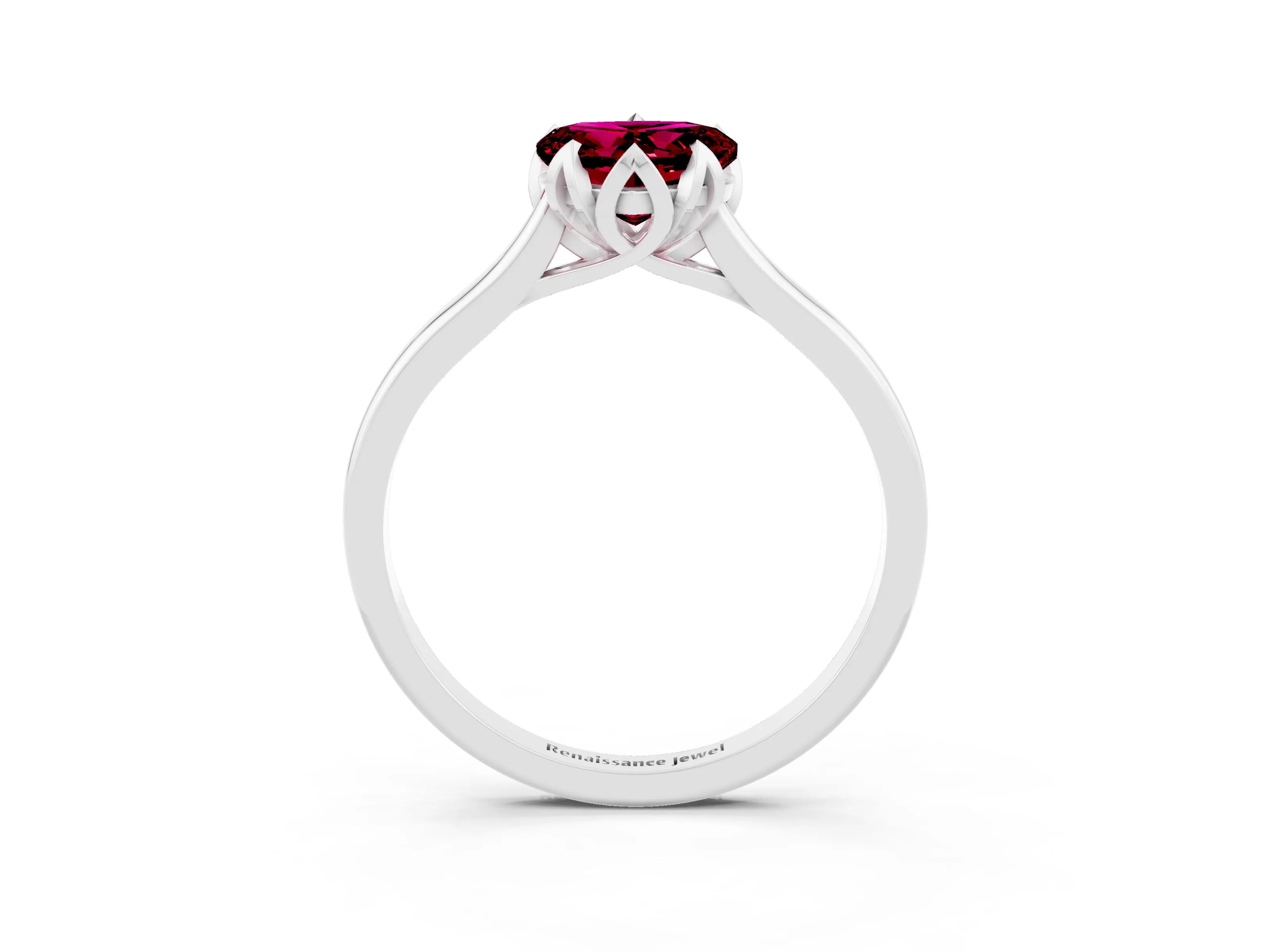 White gold Heart Cut Garnet Solitaire Ring with Flower Prong Setting and Classic Band_15