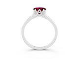 White gold Heart Cut Garnet Solitaire Ring with Flower Prong Setting and Classic Band_15
