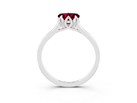 White gold Heart Cut Garnet Solitaire Ring with Flower Prong Setting and Classic Band_15
