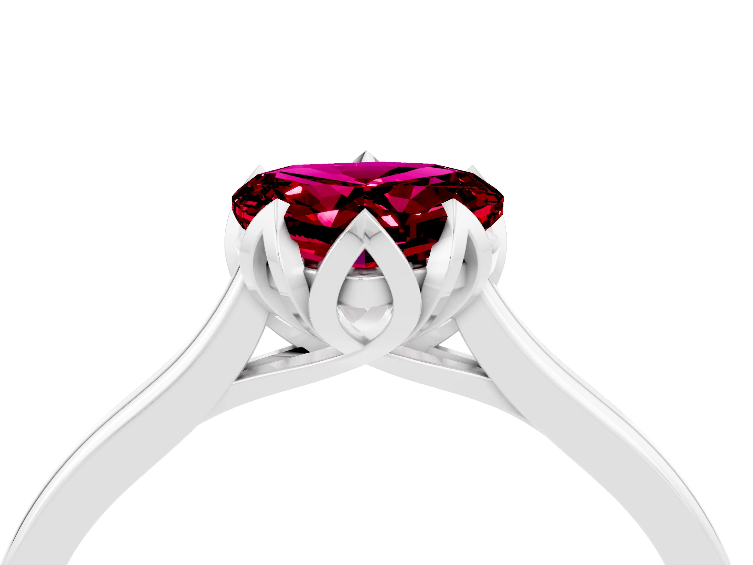 White gold Heart Cut Garnet Solitaire Ring with Flower Prong Setting and Classic Band_16