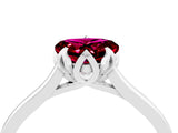 White gold Heart Cut Garnet Solitaire Ring with Flower Prong Setting and Classic Band_16