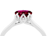 White gold Heart Cut Garnet Solitaire Ring with Flower Prong Setting and Classic Band_40