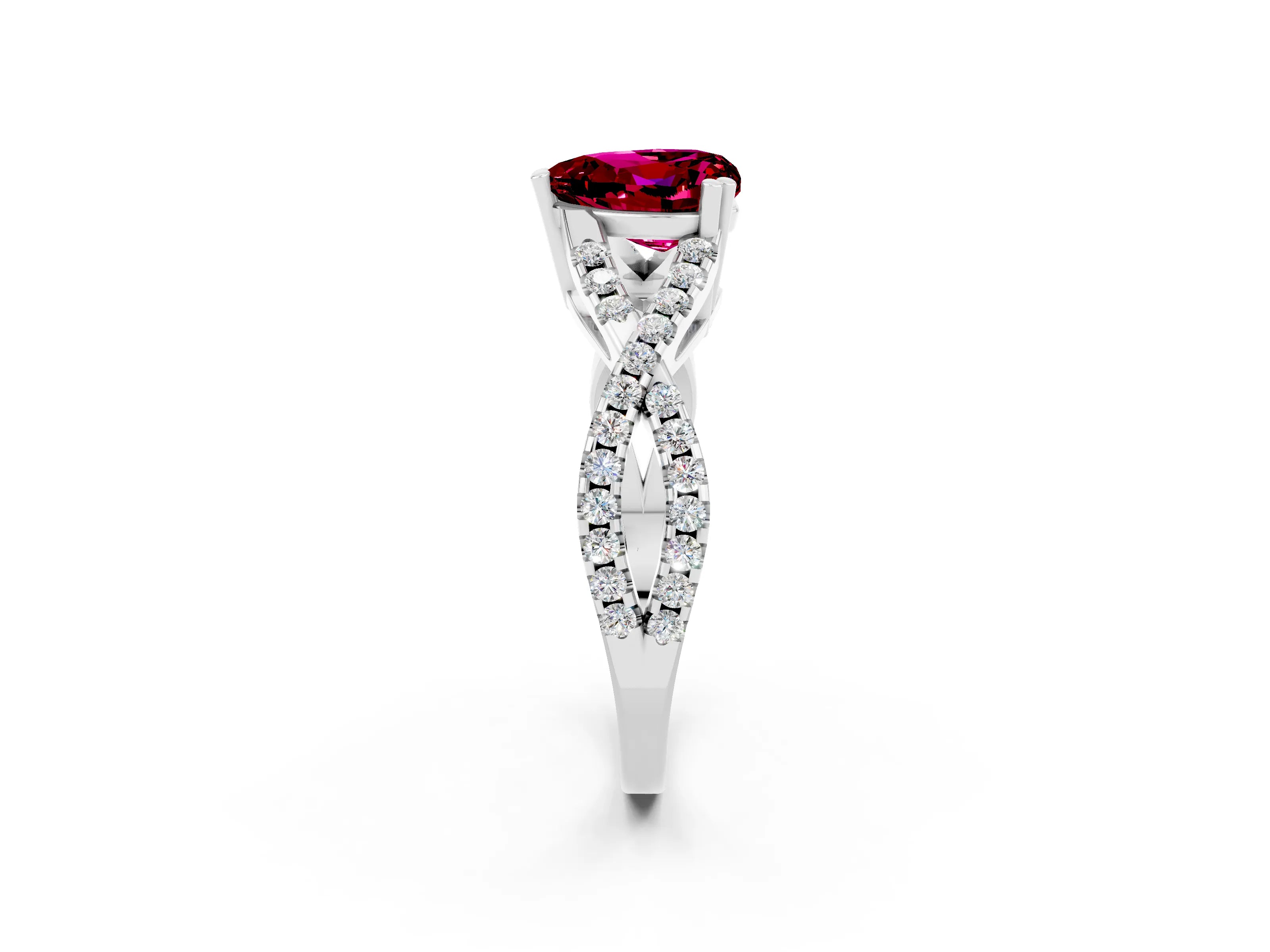 White gold Heart Cut Garnet Solitaire Ring with Four-Prong Setting and Twisted Pavé Band_2