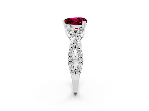 White gold Heart Cut Garnet Solitaire Ring with Four-Prong Setting and Twisted Pavé Band_2