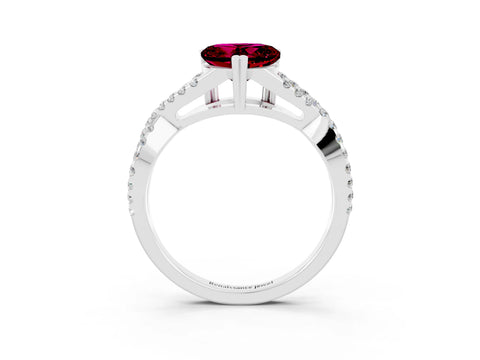White gold Heart Cut Garnet Solitaire Ring with Four-Prong Setting and Twisted Pavé Band_3