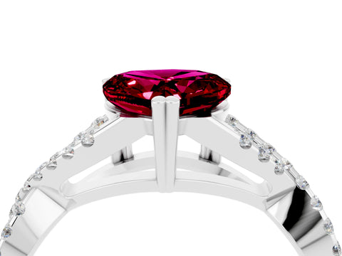 White gold Heart Cut Garnet Solitaire Ring with Four-Prong Setting and Twisted Pavé Band_4