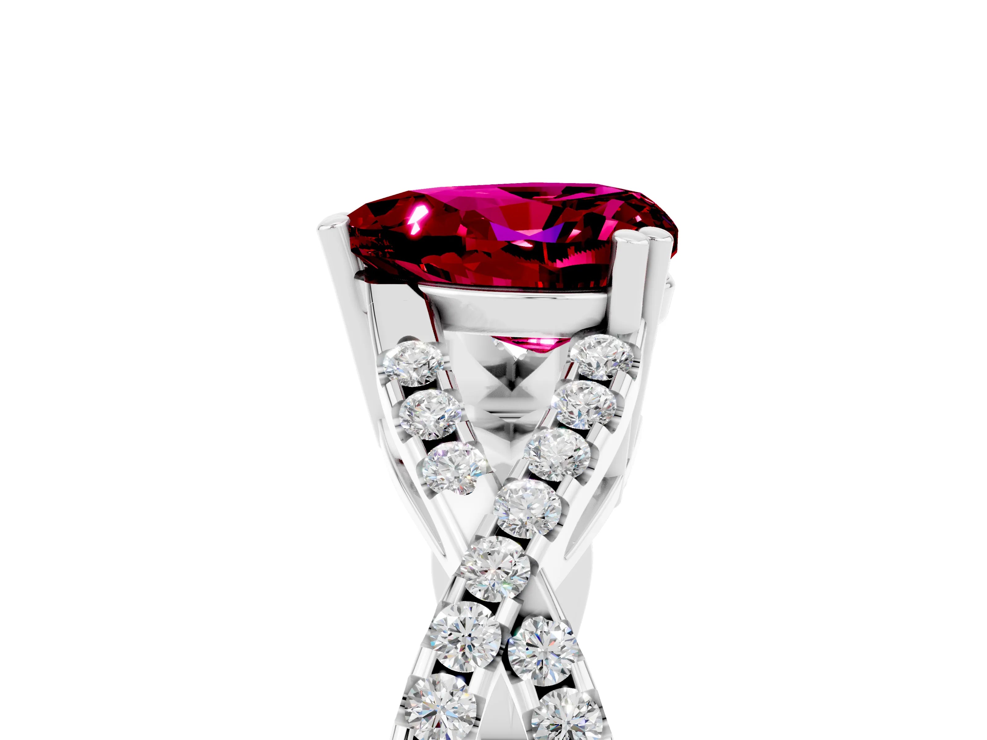 White gold Heart Cut Garnet Solitaire Ring with Four-Prong Setting and Twisted Pavé Band_5