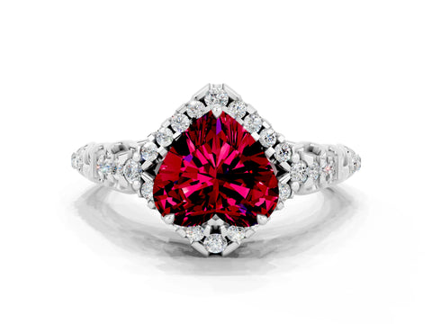 White gold Heart Cut Garnet Solitaire Ring with Hidden Halo and Pavé Band_24