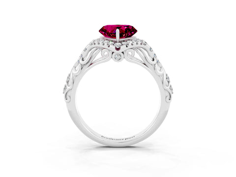 White gold Heart Cut Garnet Solitaire Ring with Hidden Halo and Pavé Band_39