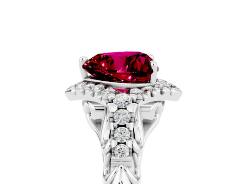 White gold Heart Cut Garnet Solitaire Ring with Hidden Halo and Pavé Band_41