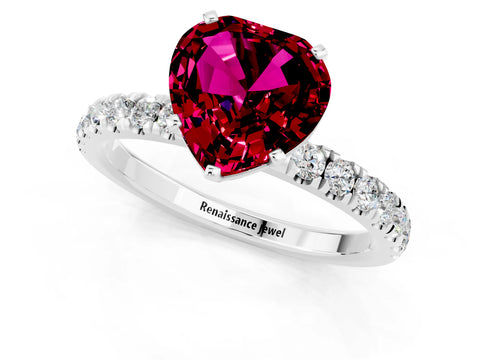 White gold Heart Cut Garnet Solitaire Ring with Pavé Accents and Four-Prong Setting_1