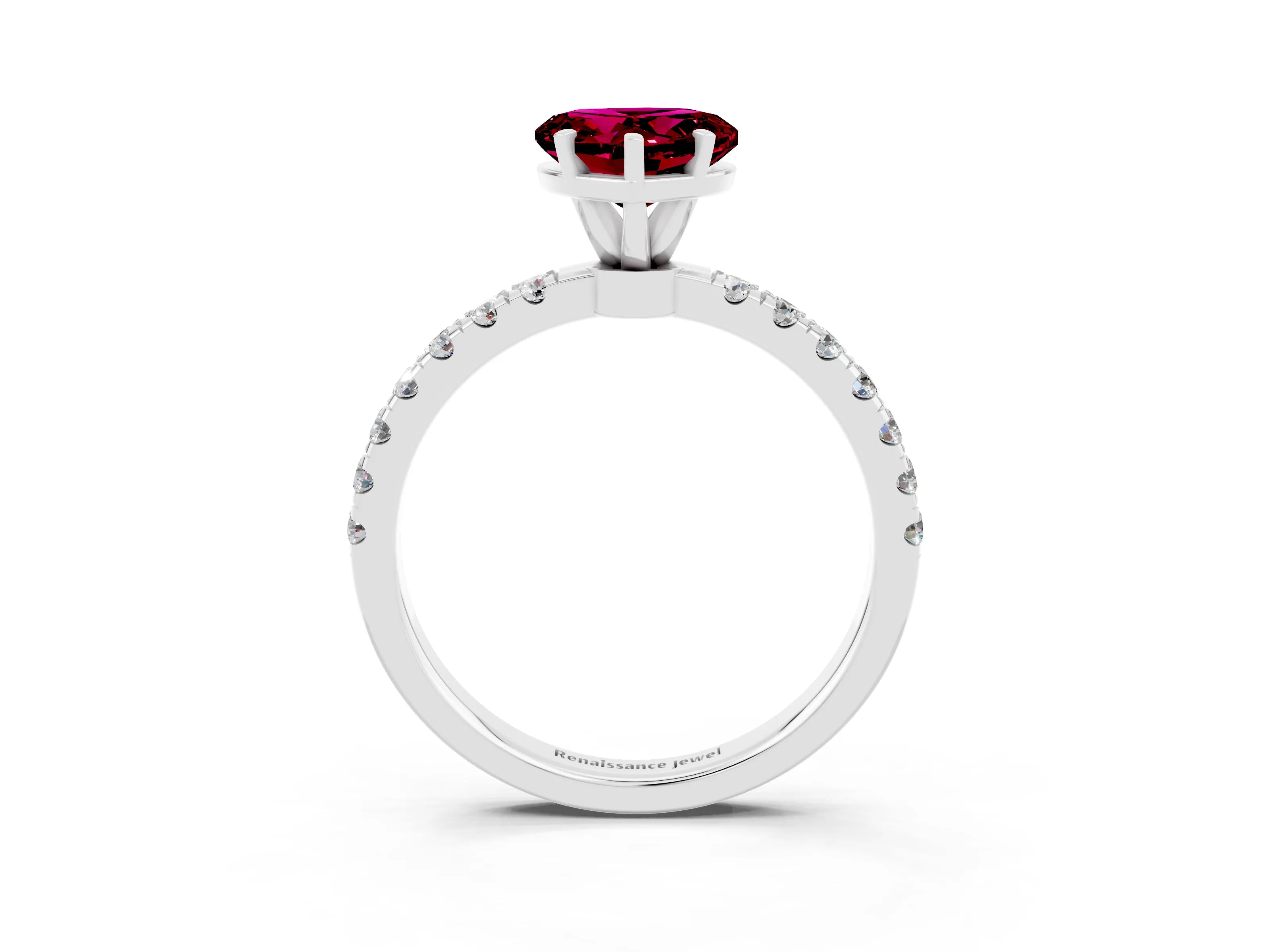 White gold Heart Cut Garnet Solitaire Ring with Pavé Accents and Four-Prong Setting_3