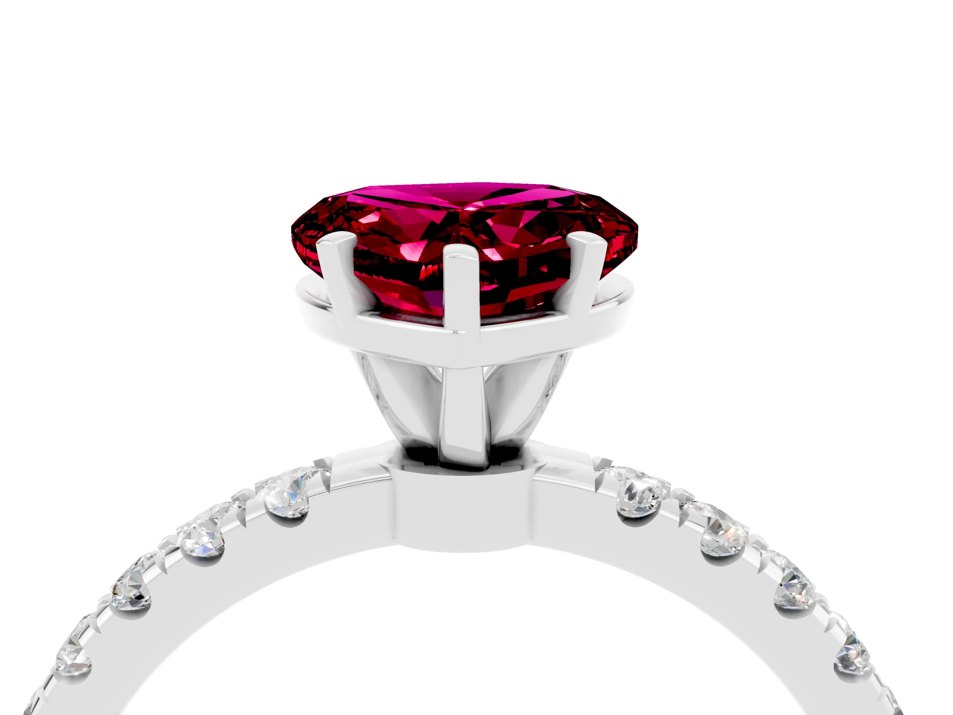 White gold Heart Cut Garnet Solitaire Ring with Pavé Accents and Four-Prong Setting_4