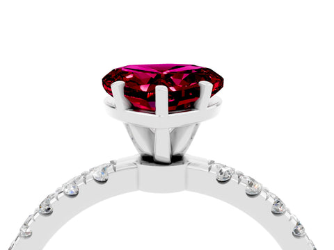 White gold Heart Cut Garnet Solitaire Ring with Pavé Accents and Four-Prong Setting_4