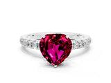 White gold Heart Cut Garnet Solitaire Ring with Pavé Accents and Four-Prong Setting