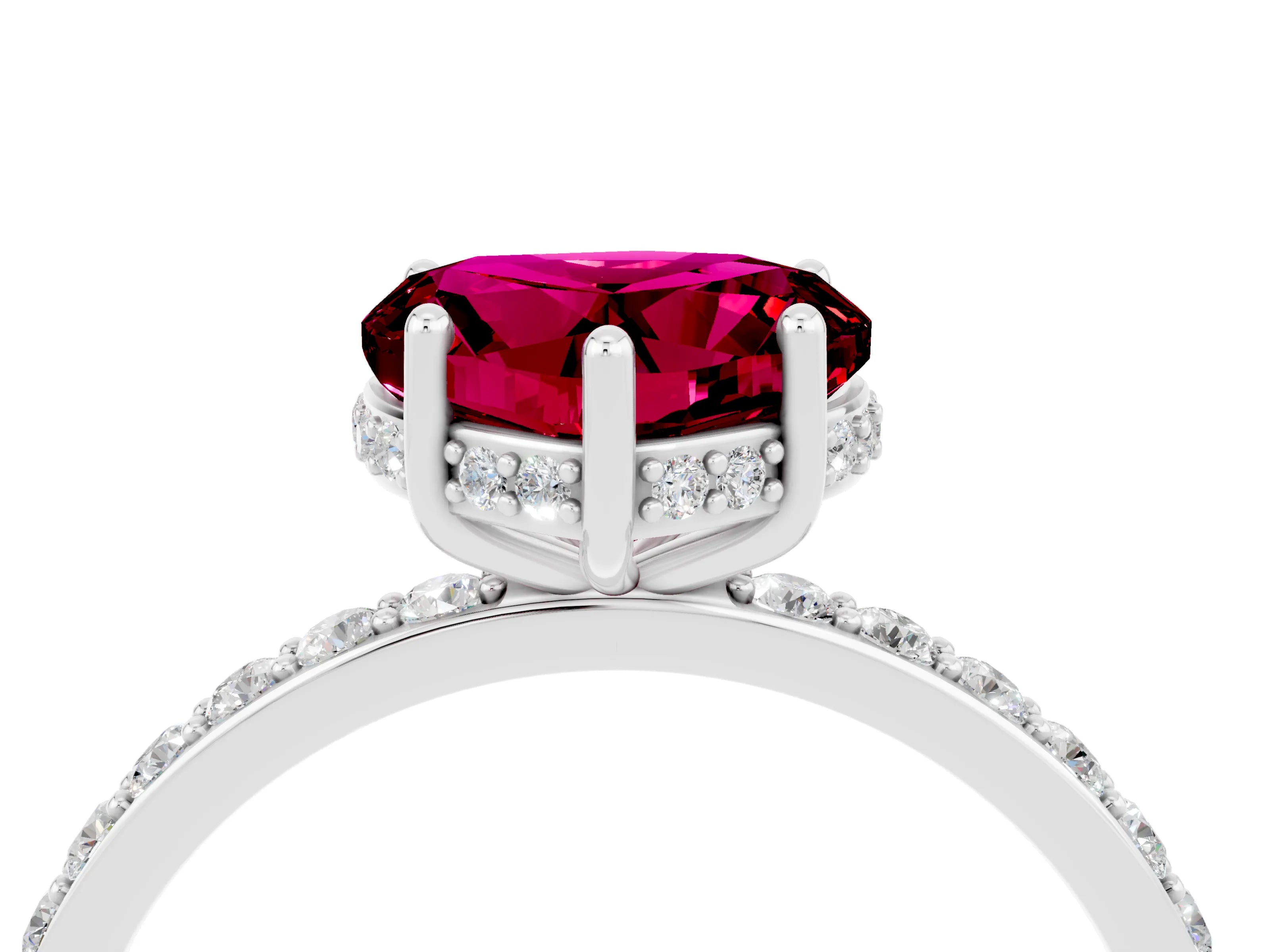White gold Heart Cut Garnet Solitaire Ring with Pavé Band and Hidden Halo_16